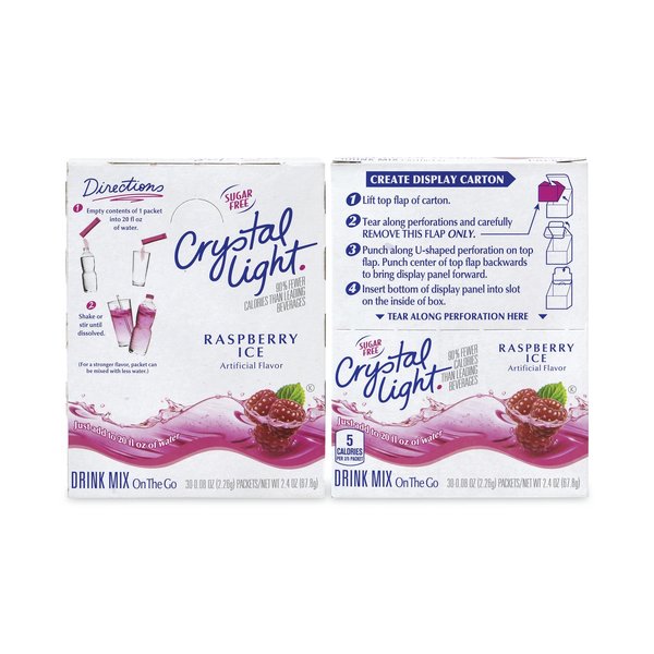 Crystal Light OnTheGo SugarFree Drink Mix, Raspberry Ice, 008 oz SingleServing Tubes, 30 Tubes, PK2, 2PK 30700152